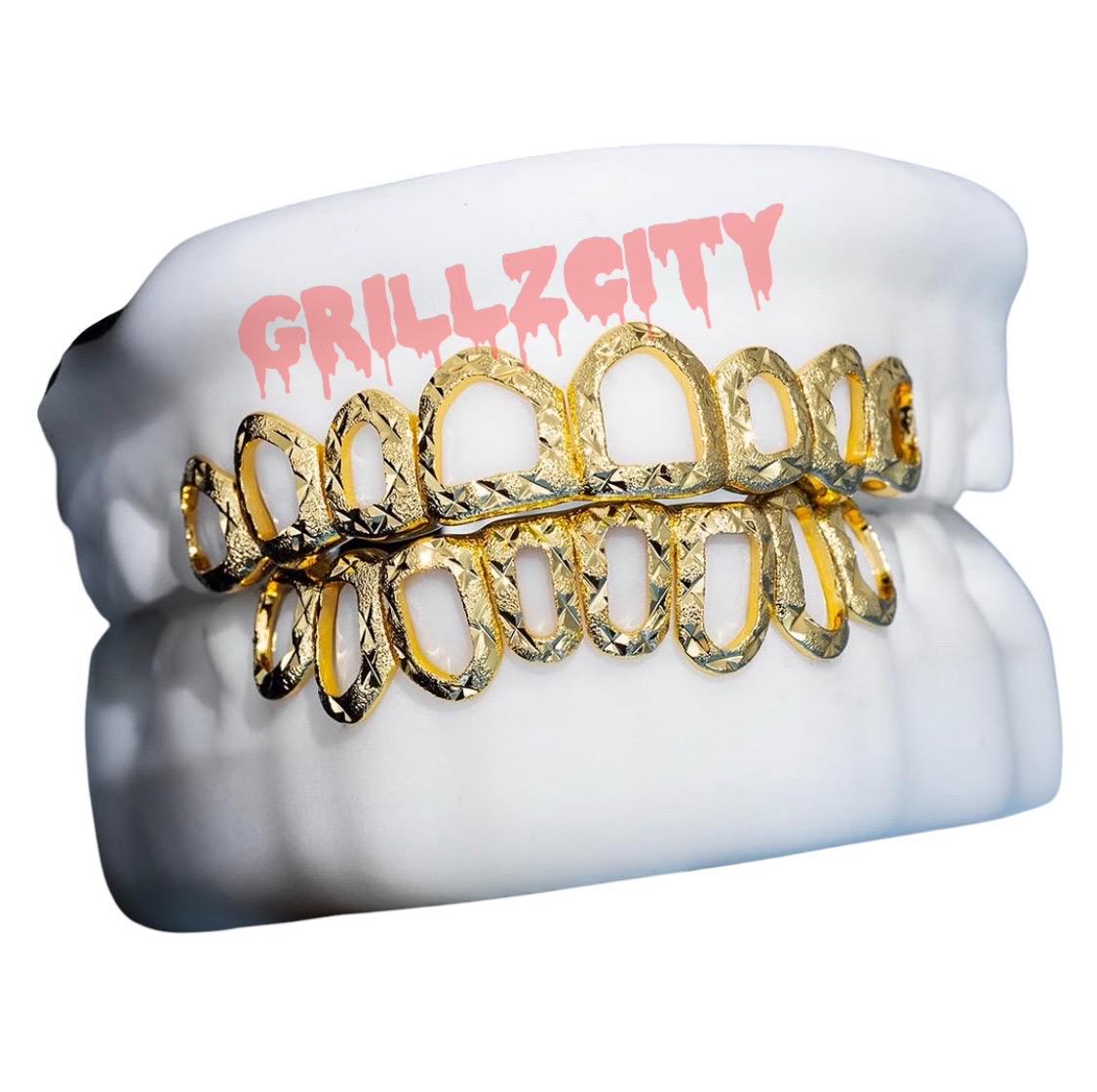 Custom-handmade  White / Yellow  Gold & Silver Custom Grillz Open face Diamond dust cut with FREE MOLD KIT and Free Shipping  - Grillzcity - GrillzCity 
