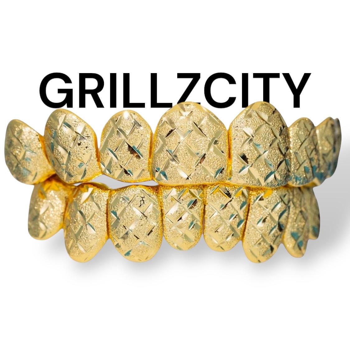 Custom Gold Grillz - 925 Silver Teeth with Diamond Dust Diamond Cut - GrillzCity 