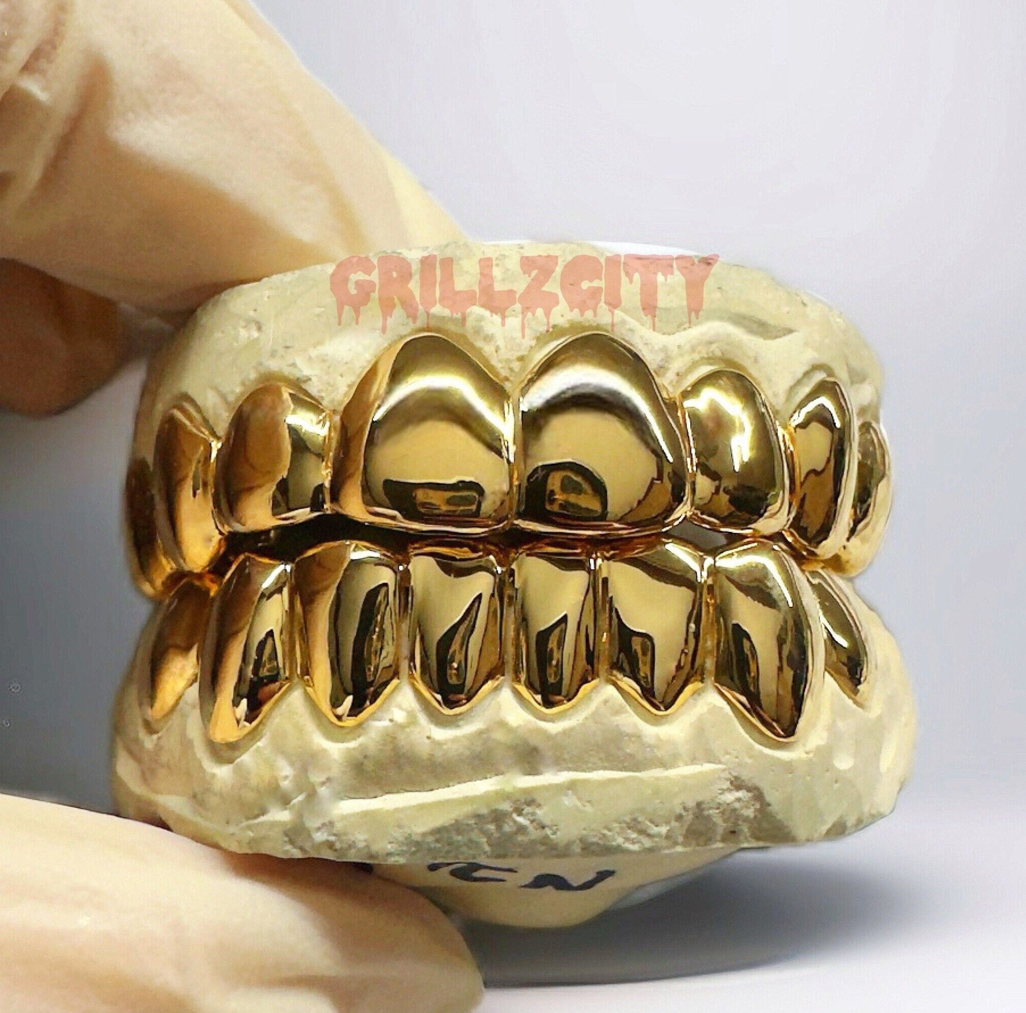Custom solid 10K - 14K REAL Gold Teeth Grillz / 925 Silver Grillz, Permanent Cut / Deep Cut Grillz with free mold kit and shipping included - GrillzCity 