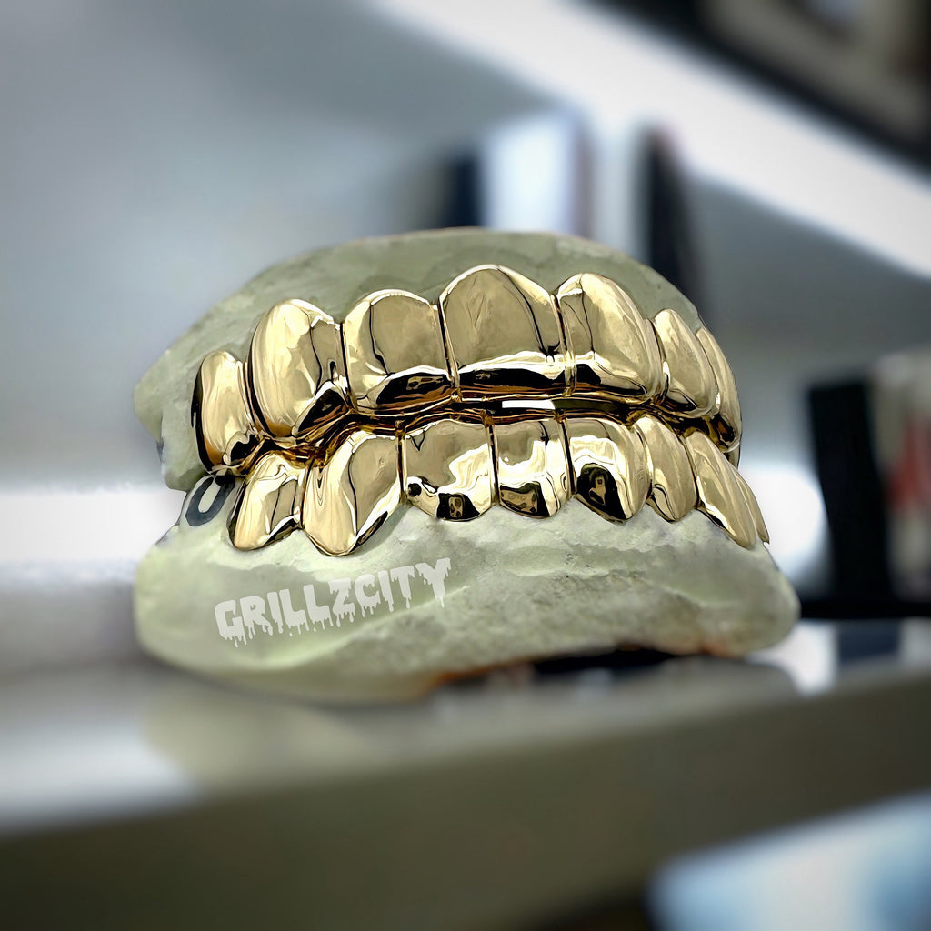 Custom solid 10K - 14K REAL Gold Teeth Grillz / 925 Silver Grillz, Permanent Cut / Deep Cut Grillz with free mold kit and shipping included - GrillzCity 