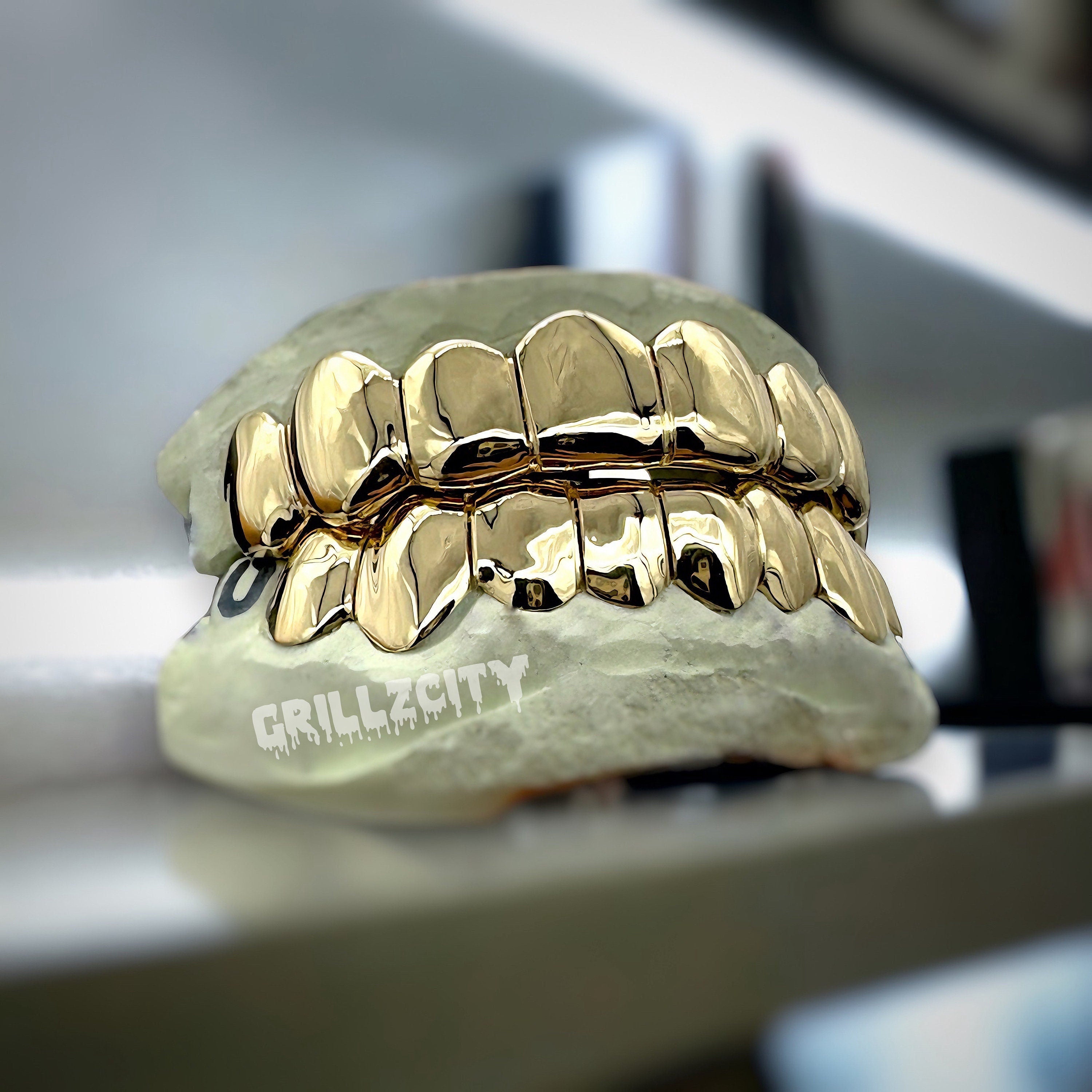 Custom solid 10K - 14K REAL Gold Teeth Grillz / 925 Silver Grillz, Permanent Cut / Deep Cut Grillz with free mold kit and shipping included - GrillzCity 
