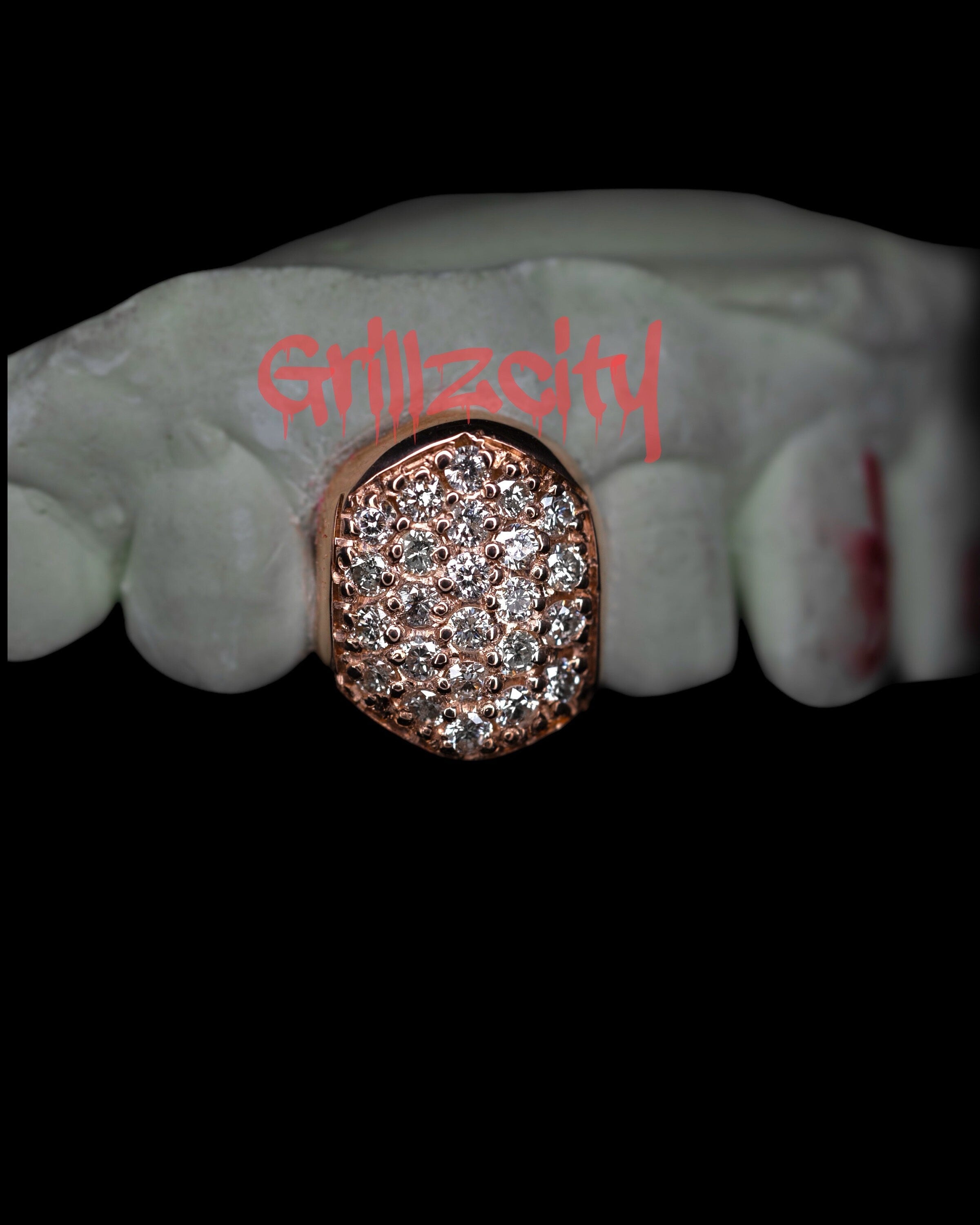 Custom Fit Grillz in Real Gold or 925 SILVER honeycomb handset fully iceoutGrillz with VVS Moissanite by GrillzCity - GrillzCity 